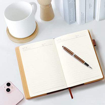 A5 Lined Leather Notebook and Pen Set with Gift Box, 240 Pages Refillable Journal with Pocket and Magnetic Buckle, Hardcover Daily Diary for Men and Women Business Travel Personal Writing- Brown - color: Brown