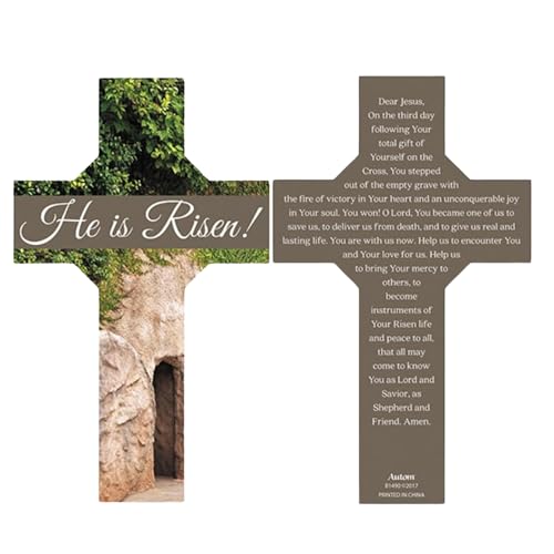 Needzo He is Risen! Cross-Shaped Bookmark with Empty Tomb Image, Easter Favor with Prayer on The Back, Pack of 10