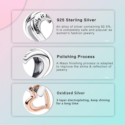 LUXILLA 925 Sterling Silver Charm Golden Family Tree Sparkling Cross Cute Dragon Charms Fits Bracelets Necklace Pendant Bead Jewelry Gift for Women Family Friends - color: Family is Love Charm