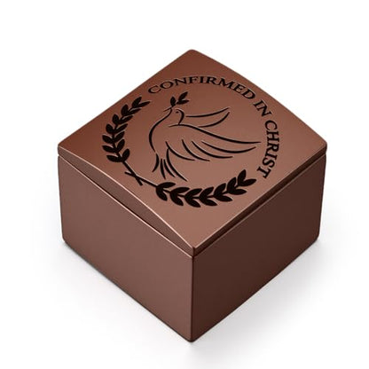 Frienda Inspirational Confirmation Keepsake Box - 2.8" H Bronze Finish Resin Trinket Box with Dove, Durable Religious Sacrament Gift for Baptism, First Communion