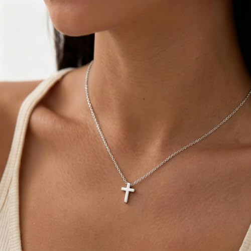 Cross Necklace for Women - Dainty 14K Gold Silver Plated Cross Necklace Choker Jewelry Cute Simple Small Trendy Non Tarnish Waterproof Faith Religious Jewelry Gift for Teenage - style: 12-Tiny Cross-Silver