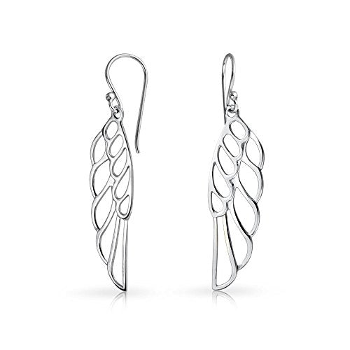 Spiritual Angel Wing Feather Earrings Rose Gold Plated .925 Sterling Silver - color: Silver