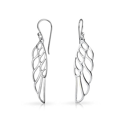 Spiritual Angel Wing Feather Earrings Rose Gold Plated .925 Sterling Silver - color: Silver