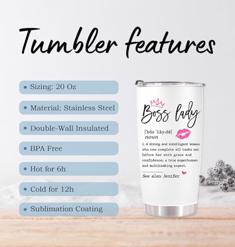 Personalized Boss Lady Tumbler – 20oz Custom Stainless Steel Cup – Funny Boss Lady Definition Gift – Best Boss Appreciation Gift for Women - color: BOSS-LADY-DE1