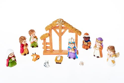 12 Pcs Christmas Nativity Set, Includes 11 Small Resin Figurines and a Manger, Nativity Scene Decor Religious Table Decorations Home Decor - color: Colorful