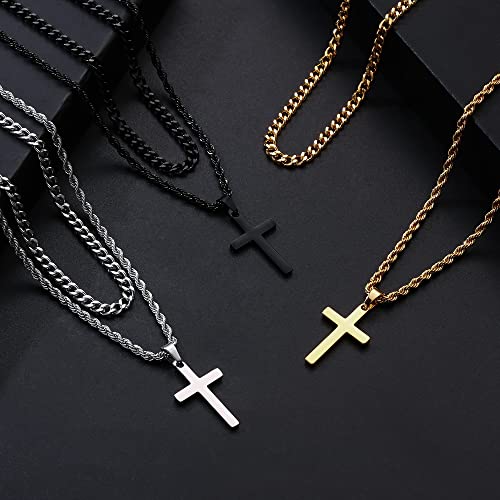 Cross Necklace for Men, Gold Black Silver Mens Cross Necklaces Stainless Steel Cross Pendant Necklace Simple Jewelry Gifts Cross Chain Necklaces for Men - color: Black, style: 16in/18in