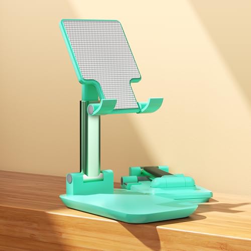 Cell Phone Stand,Adjustable Angle Height Phone Stand for Desk,Fully Foldable/Portable Phone Holder with Silicon Pad for iPhone 16/15/14/13/12/Smartphones,All Mobile Phones (Green) - color: Green