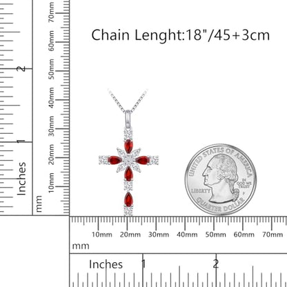 925 Sterling Silver Cross Necklace for Women，Birthday Delicate Star Cross Necklace Jewelry Gifts for Women，Birthstone Religious Jewelry for Mom, Chain 18 inch - color: A. 1. Red-Garnet-January