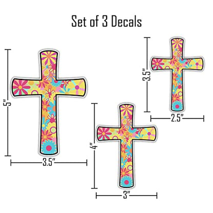 Decalcomania Retro Flower Cross Decals - Set of 3 Vinyl Stickers for Car or Truck Window- Colorful Religious Cross Sticker - style: Flower Cross