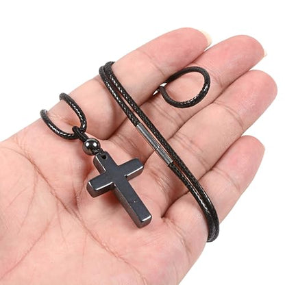Justinstones Natural Gemstone Carved Cross Reiki Chakra Pendant Necklace 22 Inch - color: 30mm Hematite