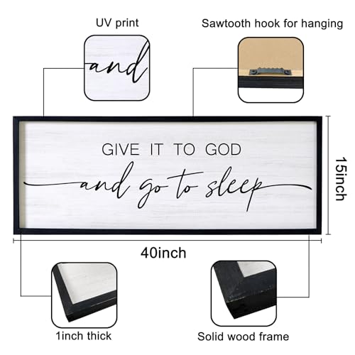 Give It to God and Go to Sleep Decorative Rustic Sign & Plaque Framed Wall Art for Couples, 40''×15'' Cottagecore Wooden Horizontal Wall Decor Above Bed, Vintage Farmhouse Wedding Gift for Bedroom - color: Black Frame, style: Give It to God and Go to Slee