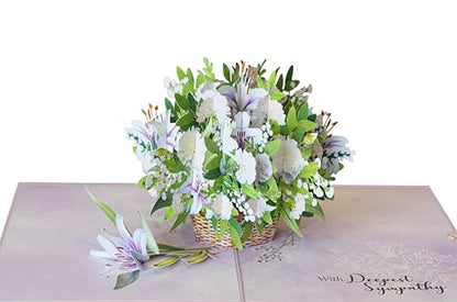 Purple Lilies Basket Pop Up Sympathy Cards with Envelopes, 6x8 in Sorry for Your Loss Card, Religious Pop Up Sympathy for Loss of Loved one, Mother, Father, Husband (Purple Lilies Basket) - color: Purple Lilies Sympathy