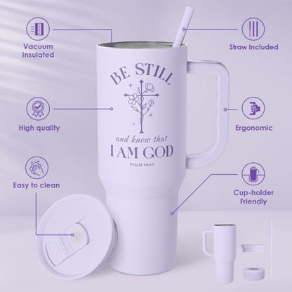 SANDJEST Christian Gift for Women – Insulated Stainless Steel Tumbler with Handle and Straw - Religious Inspirational Gifts for Birthday Christmas, 40oz - color: Christian 2