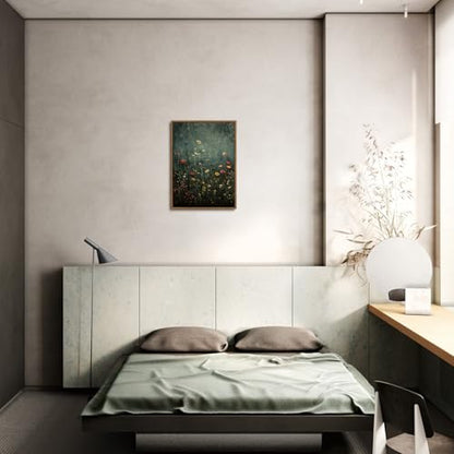 Green Wildflower Framed Canvas Wall Art 12x16 inch - color: Wildflower-green, size: 12"x16" Natural