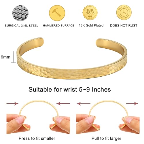 Inspirational Bible Verse Cuff Bracelet for Women, 18K Gold Plated Hammered Bangle, Christian Faith Jewelry Gift, Adjustable Non Tarnish - color: BEAUTIFUL G, YOU CAN DO HARD THINGS-Hammered Gold