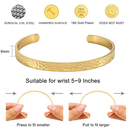 Inspirational Bible Verse Cuff Bracelet for Women, 18K Gold Plated Hammered Bangle, Christian Faith Jewelry Gift, Adjustable Non Tarnish - color: DON'T LET THE HARD DAYS WIN-Hammered Gold