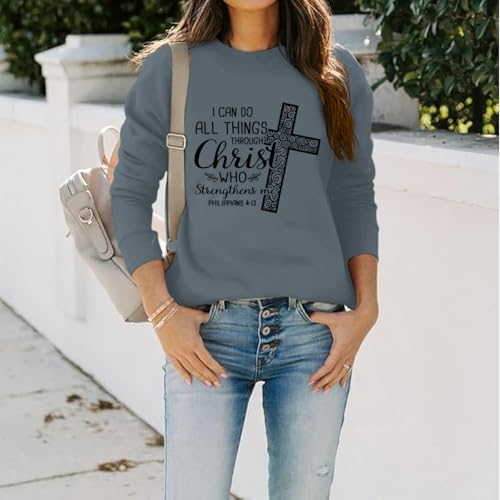 KEEVICI Christian Jesus Sweatshirts For Women Religious Bible Verse Cross Sweatshirt God Hoodie Faith Long Sleeve Shirts - color: Deep Gray, size: Small