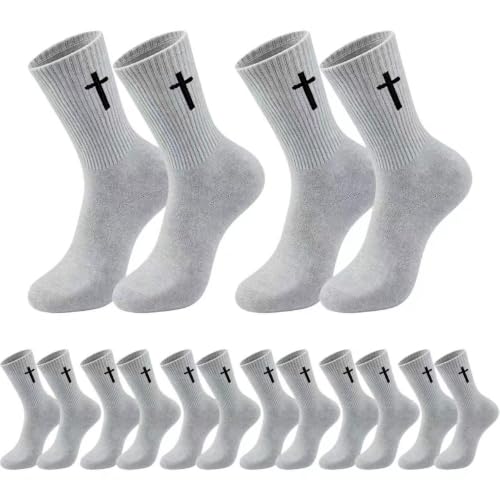 8 Pairs Cross Socks, Christian Socks for Men Women,US Size 6-12 - color: Light Gray - 8