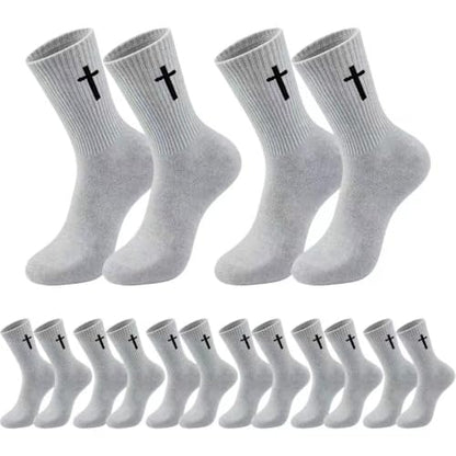 8 Pairs Cross Socks, Christian Socks for Men Women,US Size 6-12 - color: Light Gray - 8