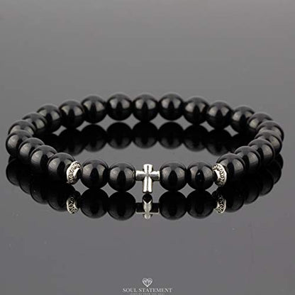 Wood Beaded Cross Bracelet for Men: Confirmation Gifts for Teens First Communion Religious Cross Statement - style: Onyx beads with cross