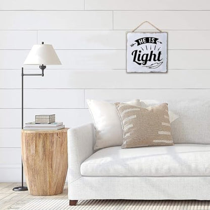 He Is Light Wood Plaque Funny Bible Verse Hanging Wooden Sign Rustic Custom Sign Living Room Farmhouse Front Door Entryway 12x12 Inch Christian Religious Gifts - color: Wooden Color-style-7