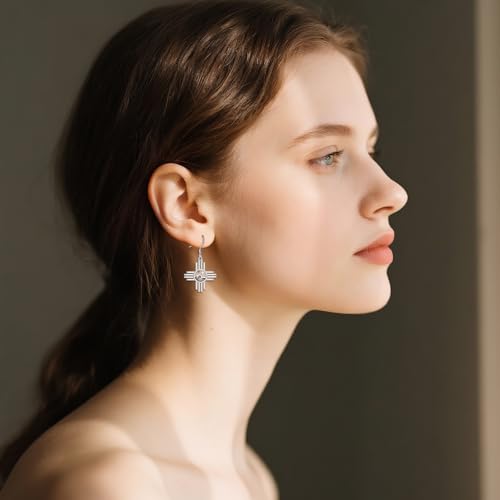AOBOCO Mustard Seed Earrings for Women Sterling Silver Mountain Cross Earrings Dangle Christian Religion Jewelry Mothers Day Birthday for Mom Wife Friends - style: Zia Sun Earrings