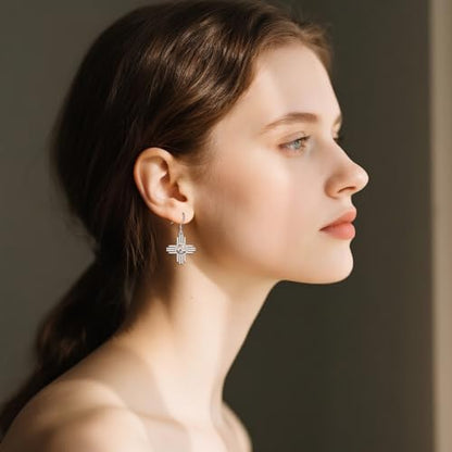 AOBOCO Mustard Seed Earrings for Women Sterling Silver Mountain Cross Earrings Dangle Christian Religion Jewelry Mothers Day Birthday for Mom Wife Friends - style: Zia Sun Earrings