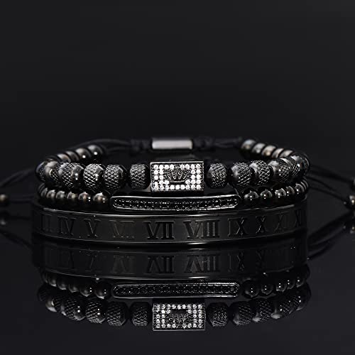 WFYOU Stainless Steel Bracelets for Men Gold Cuff Bracelet Birthday Gifts - color: Black 8