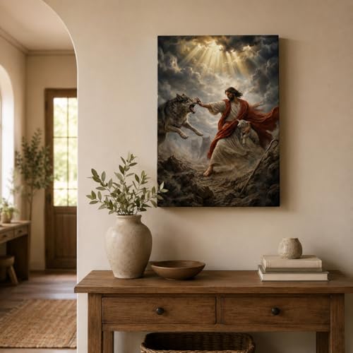 Montserrat Abbey Jesus Good Shepherd Canvas Wall Art, 11.8 x 15.7 Inch