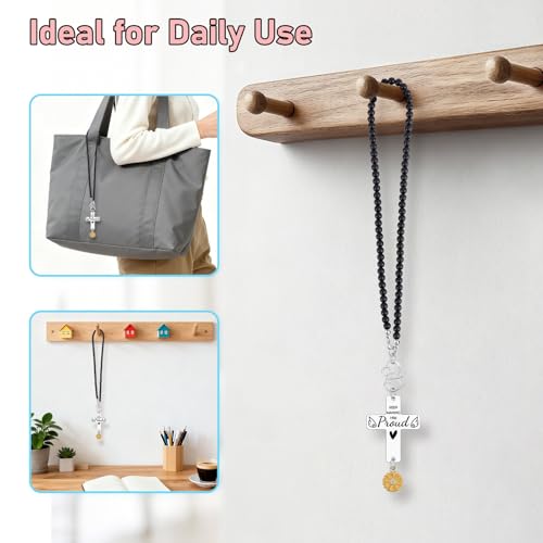 Heigebi Memorial Car Charm Sympathy Gift for Loss of Dad Father Husband Brother Anniversary of Passing Bereavement Keepsake Cross Car Mirror Hanger Keep Making Him Proud Christian Car Accessories