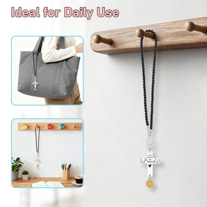 Heigebi Memorial Car Charm Sympathy Gift for Loss of Dad Father Husband Brother Anniversary of Passing Bereavement Keepsake Cross Car Mirror Hanger Keep Making Him Proud Christian Car Accessories