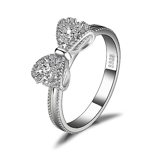 JewelryPalace 14k White Yellow Rose Gold Plated 925 Sterling Silver Rings for Women, Cubic Zirconia Promise Rings for Her, Stackable Wedding Bands Rings for Women Infinity Forever Love Knot Ring - color: 1-Sterling Silver-Bow Ring