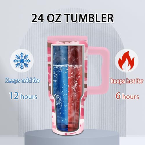 24 oz Pink Leopard Camouflage Tumbler with Handle and Straw, Leopard Gifts - color: Pink Camouflage