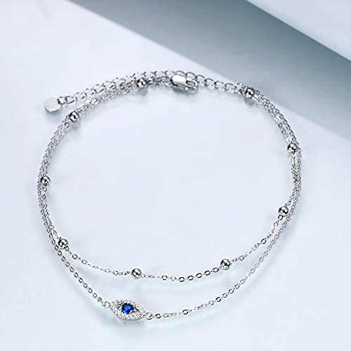POPLYKE 925 Sterling Silver Infinity/Cow/Wing/Cross/Heart Bracelet for Mom and Daughter Jewelry Birthday - style: Evil Eye Layered Bracelet