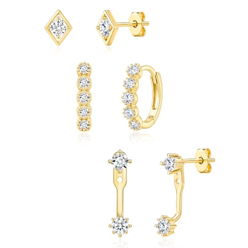 14K Gold Planted Seashell Starfish Stud dangle Earrings for Women, Summer Beach Hoop Earrings for Multiple Piercing Cartilage, Dainty Trendy Dangling Earring 3 Pairs Set Vacation Ocean Outfits Accessories Jewelry - color: CZ-Gold