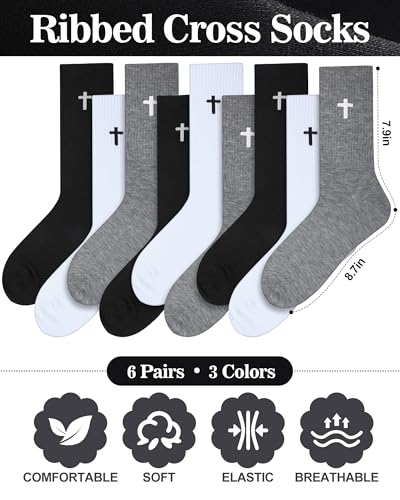 Shihanee 6 Pairs Cross Socks for Men Women - color: Black, White, Dark Grey