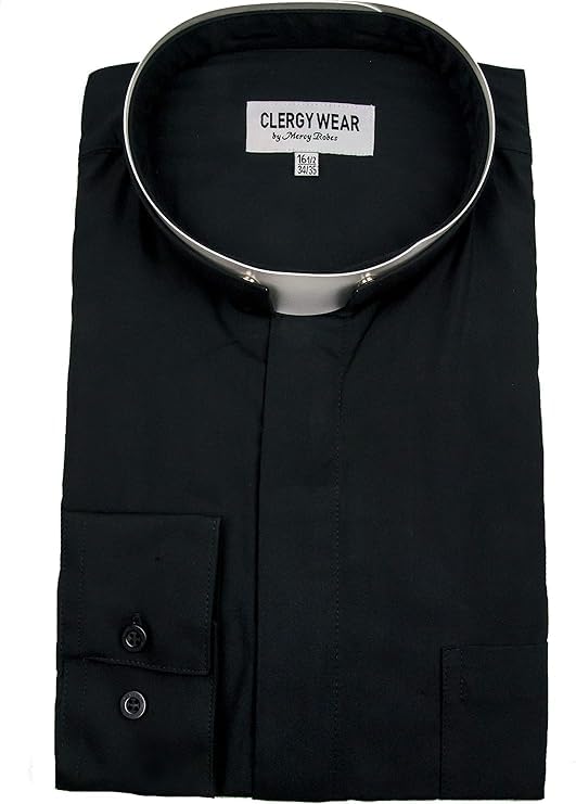 Mens Long Sleeves Tonsure Collar Clergy Shirt - Black - size: 18" Neck 34"-35" Sleeve