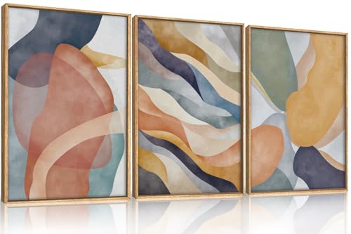 LHIUEM Large Abstract Neutral Framed Canvas Wall Art Set,Colorful Watercolor Block Wall Decor,Boho Geometric Illustrations Artwork for Living Room,Bedroom,Dining Room,Office - 24"x36"x3 - color: Abstract Colorful Wall Art, size: 24''x36''x3