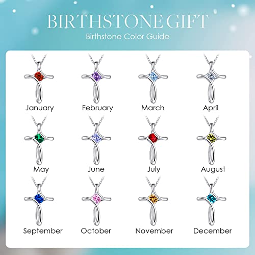 Cross Necklace for Women 925 Sterling Silver Birthstone Necklace for Women - color: 12-Dec-Turquoise