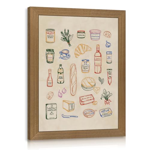 Dynazo Wood Framed French Kitchen Wall Art, Paris Bistro Food and Drink Poster Print, Vintage French Market Wall Decor, Colorful Farmhouse Culinary Illustration for Dining Room Kitchen 8x10 Inch - color: Drink, size: 10"L x 8"W