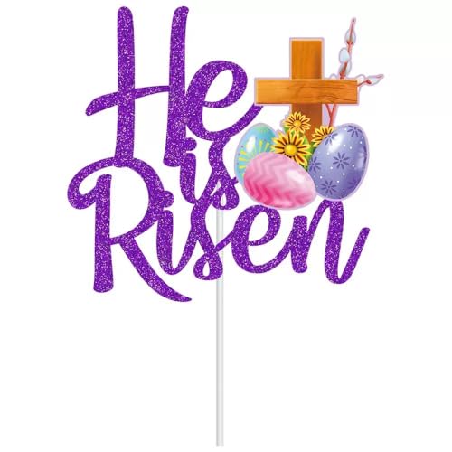 Glitter He is Risen Cake Topper Easter Egg Cake Topper for Birthday and Easter Party Decorations Baking Supplies