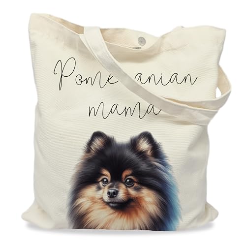 Dog Mom Canvas Tote Bag for Women, Reusable Cotton Shoulder Bag, Dog Lover Gift, Mother’s Day Pet Mom Shopping Tote - color: Pomeranian