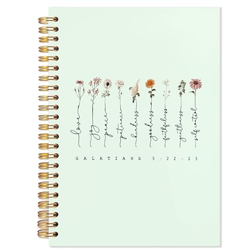 Green Christian Journaling Notebook, Galatians 5:22-23 Bible Notebooks for Note Taking, Scripture Journals for Writing, Prayer Journal for Woman, Religious Spiral Notebook 5.5x8.3 Inch - color: 29:11