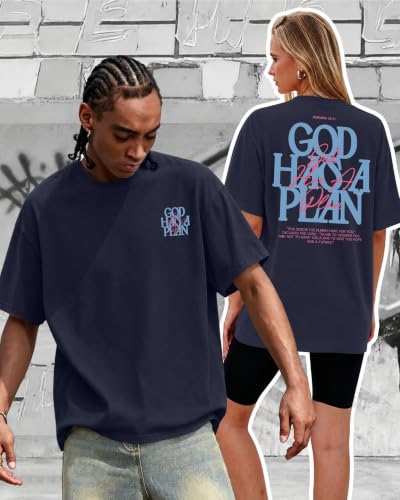 KUYIGO Men's Christian Faith Graphic T Shirt Scripture Crewneck Tee - color: Navy, size: XX-Large