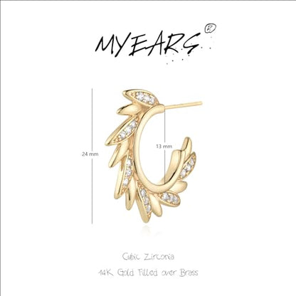 MYEARS Women Hoop Earrings Gold 14K Gold Filled Small Simple Handmade Hypoallergenic Everyday Illusion Jewelry - style: Sun Leaf