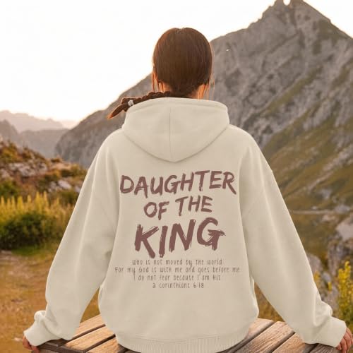 Daughter Of The King Hoodie For Women Christian Religious Hoodies Jesus Bible Verse Inspirational Hooded Sweatshirts - color: Apricot, size: Small