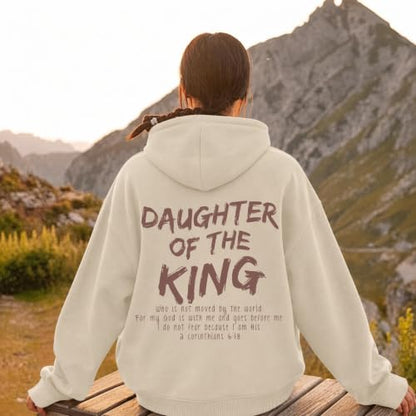 Daughter Of The King Hoodie For Women Christian Religious Hoodies Jesus Bible Verse Inspirational Hooded Sweatshirts - color: Apricot, size: Small