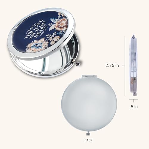 Christian Art Gifts Inspirational Portable Floral Makeup Compact Mirror for Women: Trust in the Lord Bible Verse, 1x/2x Magnification Chrome Cute Double-sided Case for Travel, Navy Blue & White Floral - color: Trust in the Lord