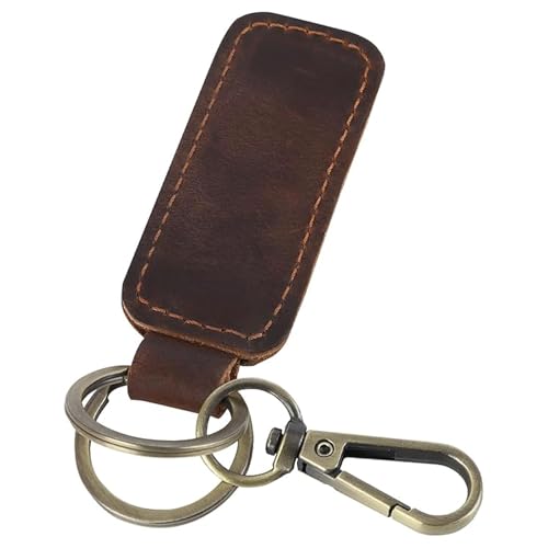 Jack&Chris Genuine Leather Car Keychain, Universal Key Fob Keychain, Leather Key Chain Holder for Men and Women, JC306 - color: Red Brown