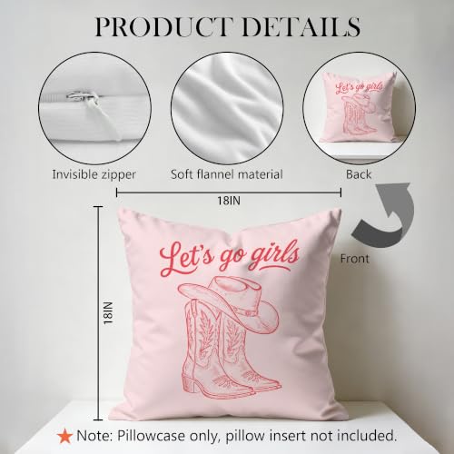 Pink Preppy Cowgirl Boots Pillow Cover 18x18 Double-Sided - color: Color-18
